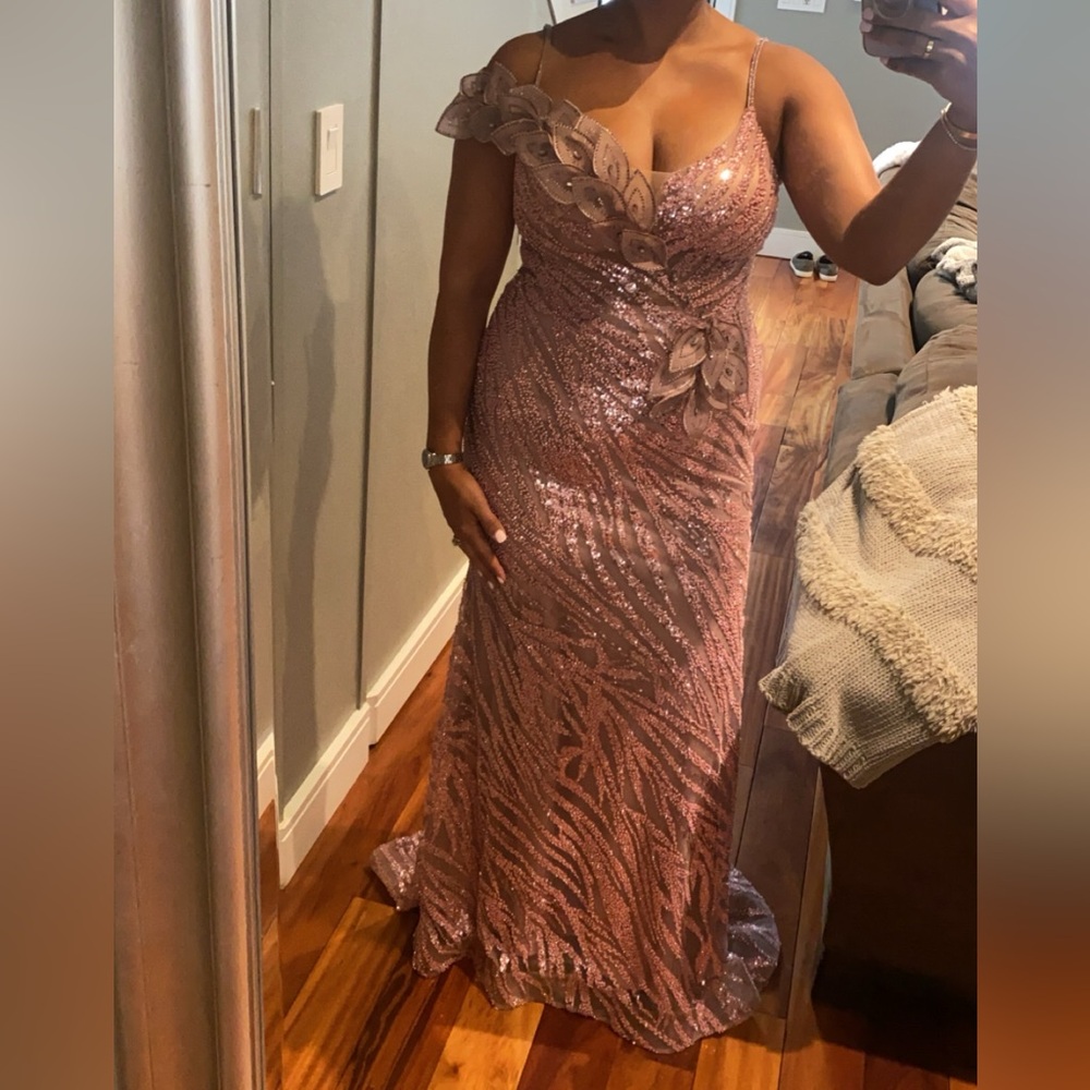 Pink embellished evening gown